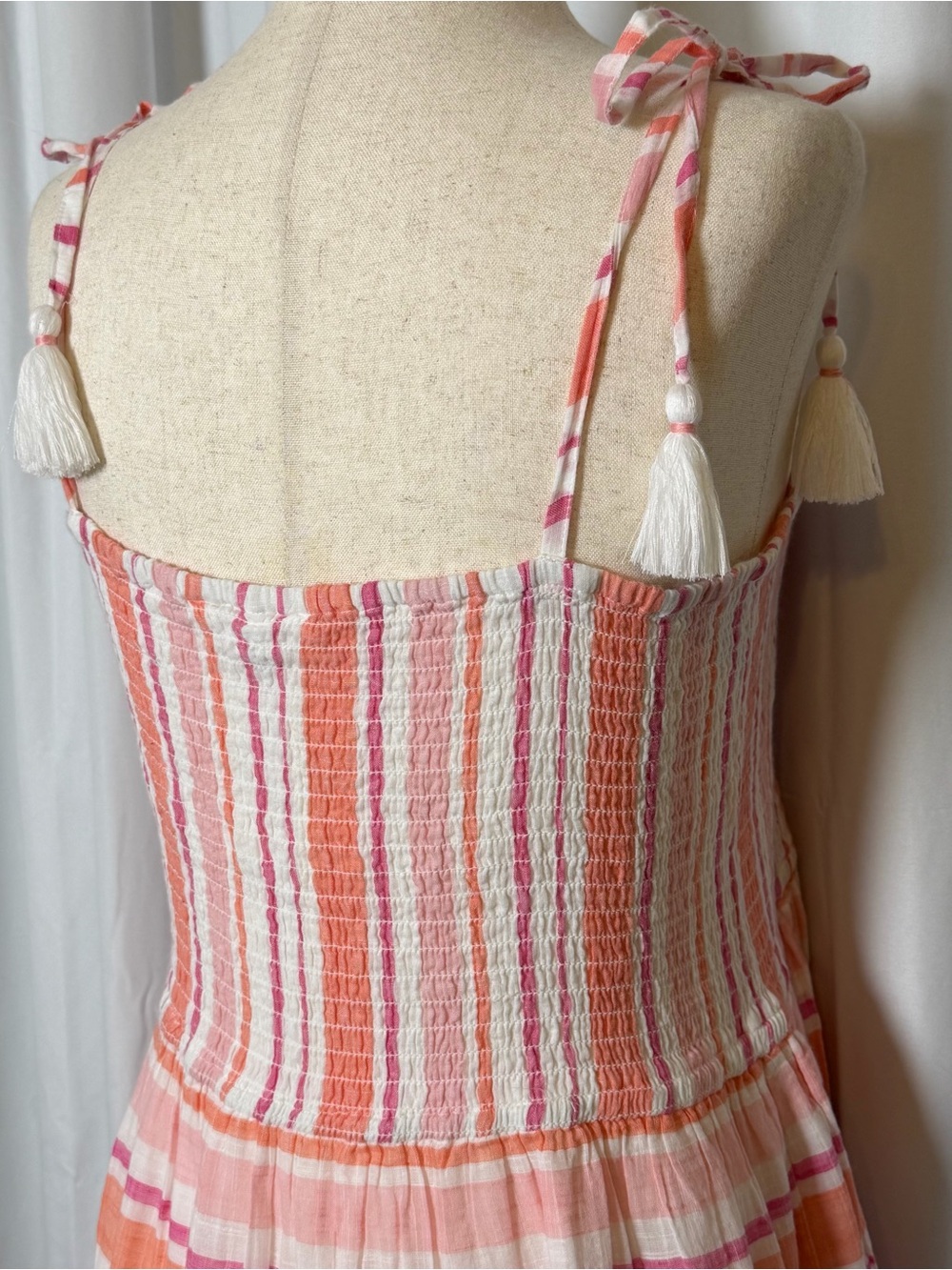 Roller Rabbit Kirsten Dress East Hampton Stripe Pink Cotton Smocked Midi Large - Picture 13 of 16